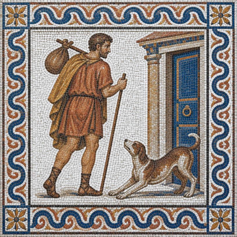 Mosaic of The Traveler and His Dog