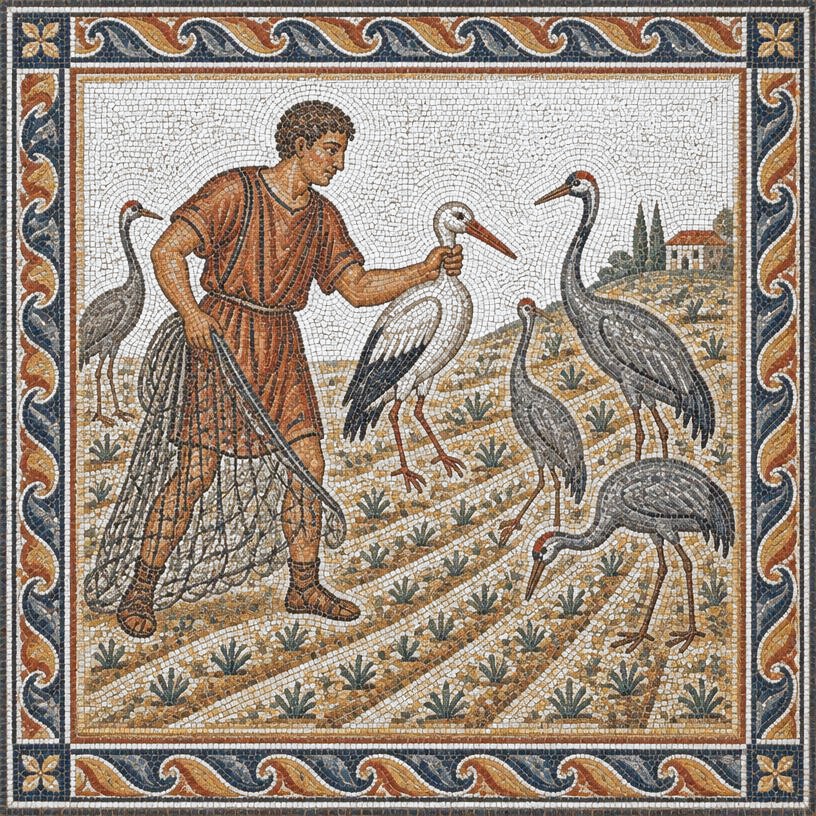 Mosaic of The Farmer and the Stork