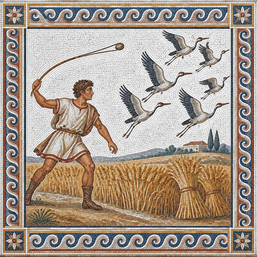 Mosaic of The Farmer and the Cranes