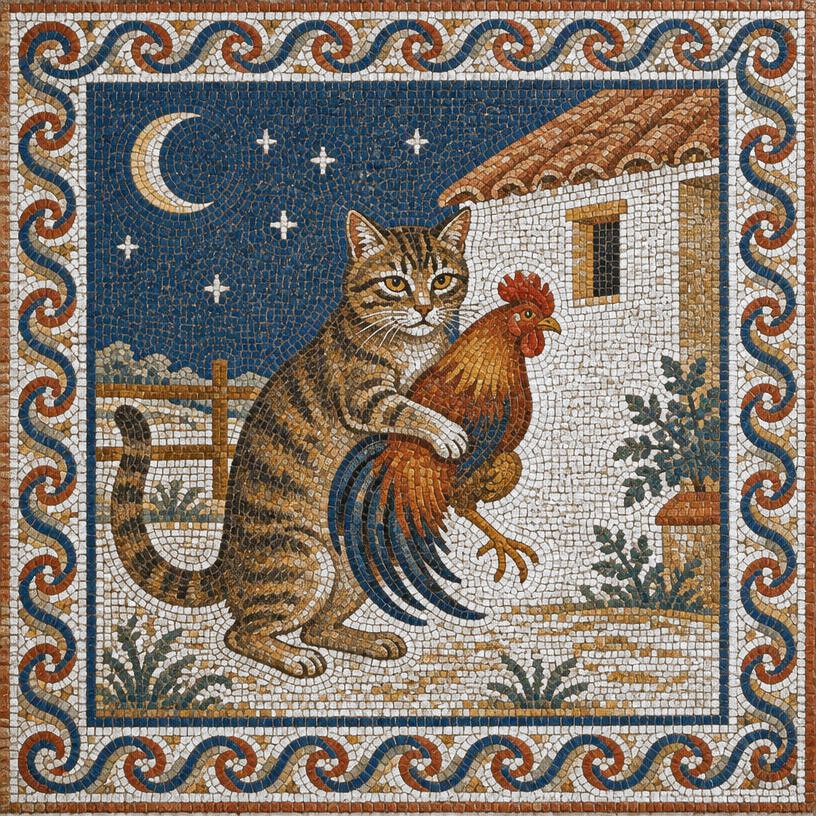 Mosaic of The Cat and the Cock