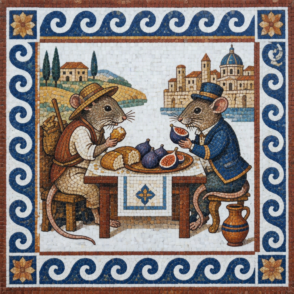 Mosaic of The Town Mouse and the Country Mouse