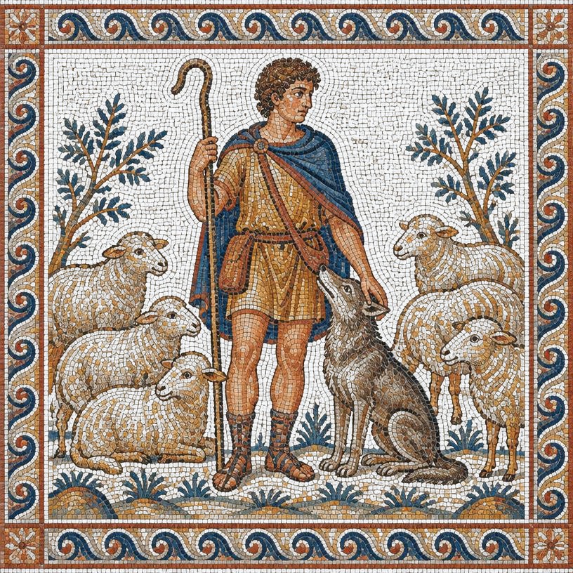 Mosaic of The Shepherd and the Wolf