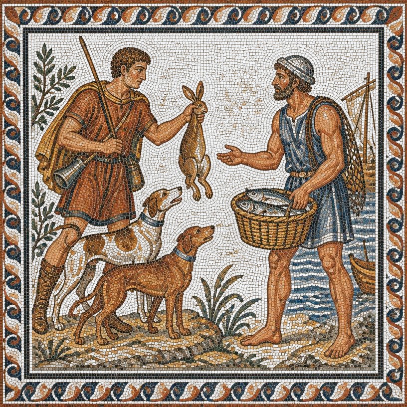 Mosaic of The Huntsman and the Fisherman