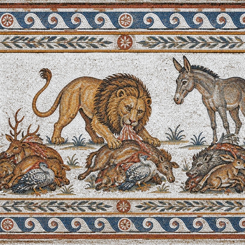 Mosaic of The Wild Ass and the Lion