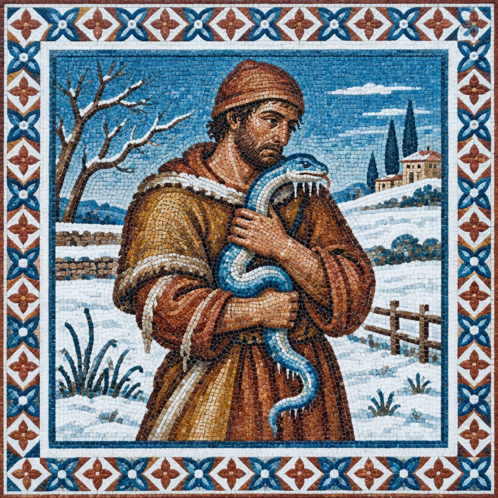 Mosaic of The Farmer and the Snake