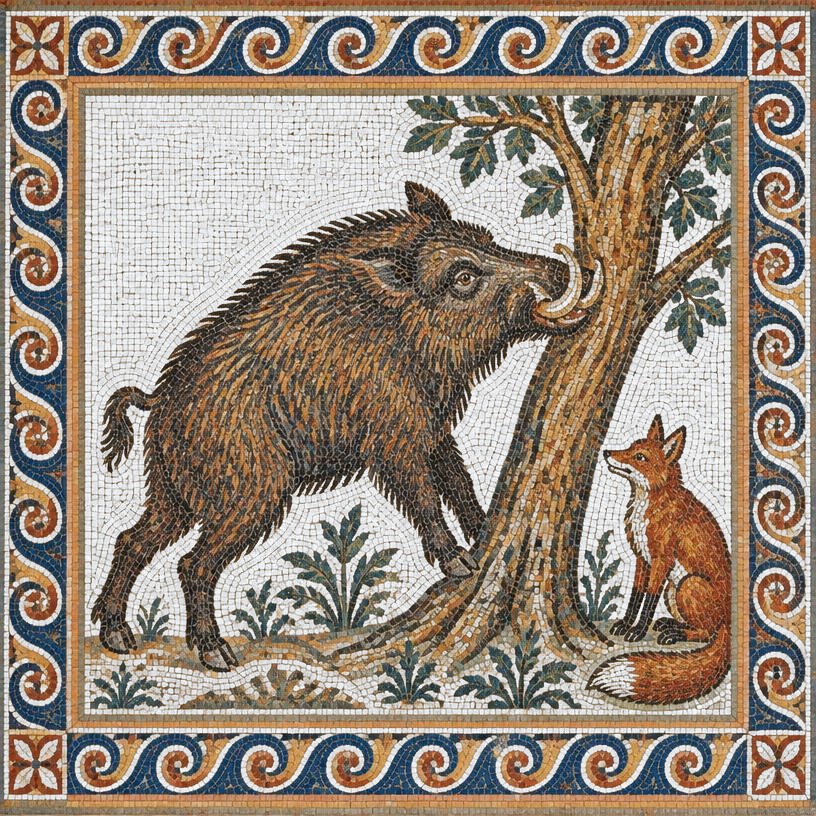 Mosaic of The Wild Boar and the Fox