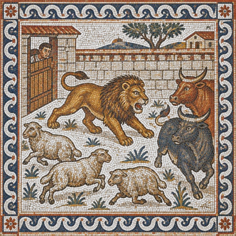 Mosaic of The Lion in a Farmyard