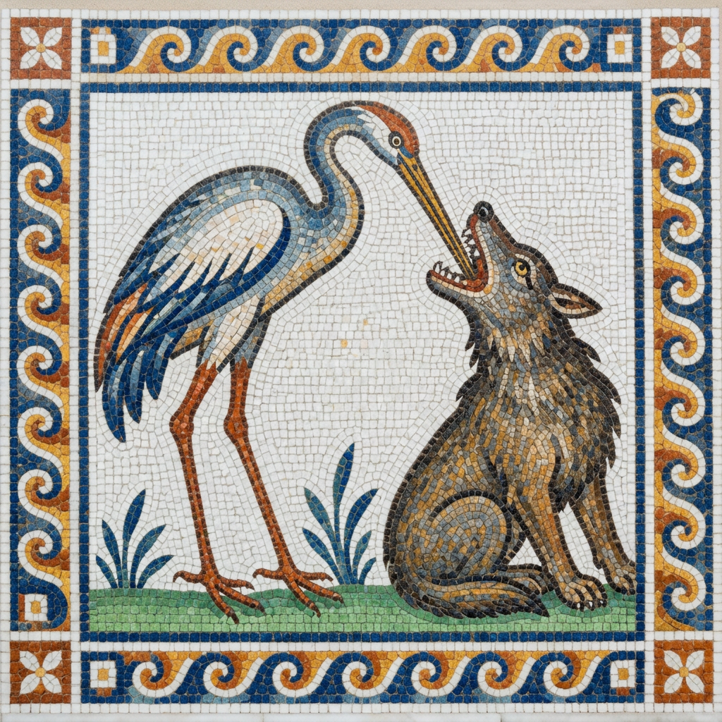 Mosaic of The Wolf and the Crane