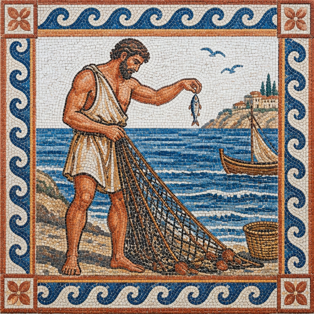 Mosaic of The Fisherman and the Little Fish