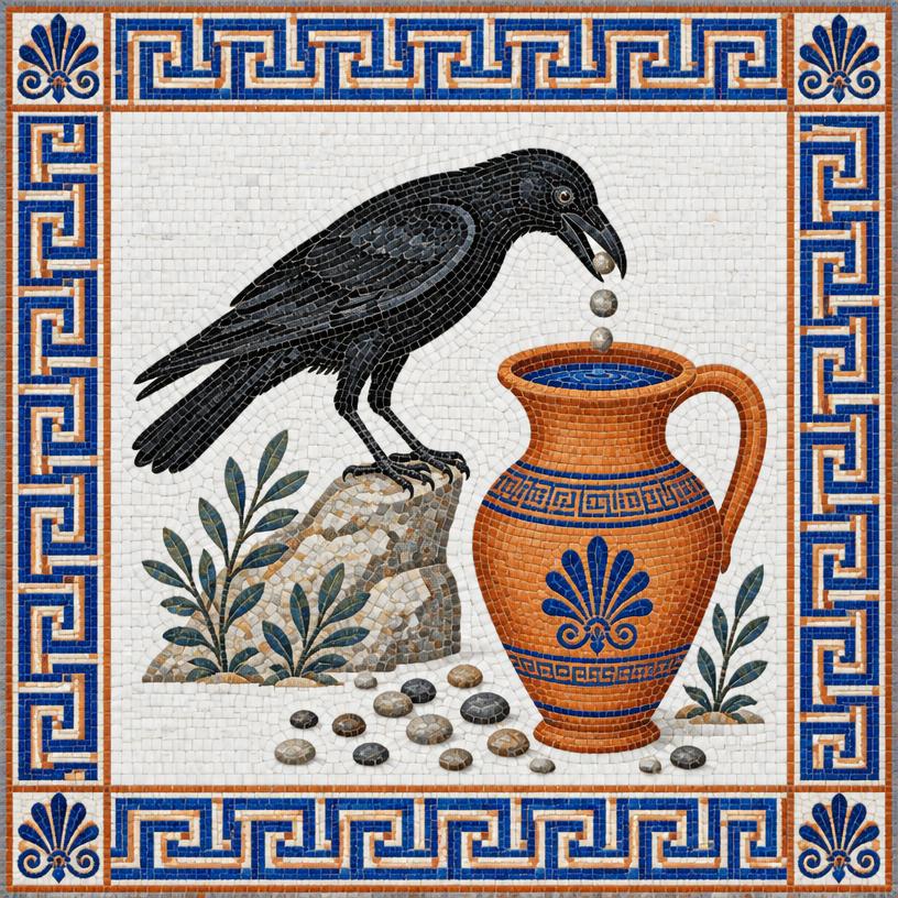 Mosaic of The Crow and the Pitcher
