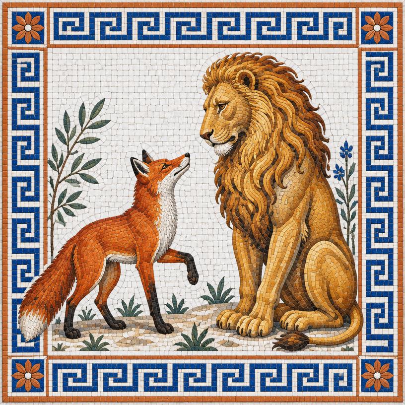 Mosaic of The Fox and the Lion