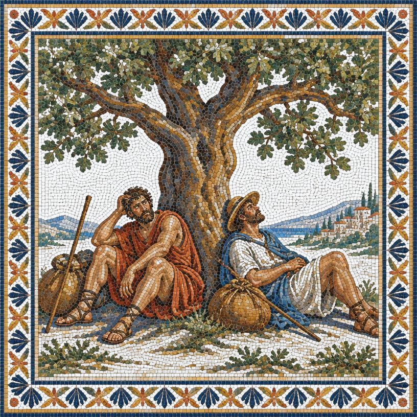 Mosaic of The Travelers and the Plane-Tree