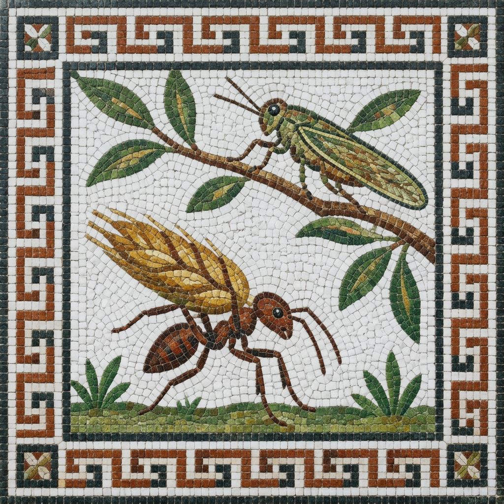 Mosaic of The Ants and the Grasshopper