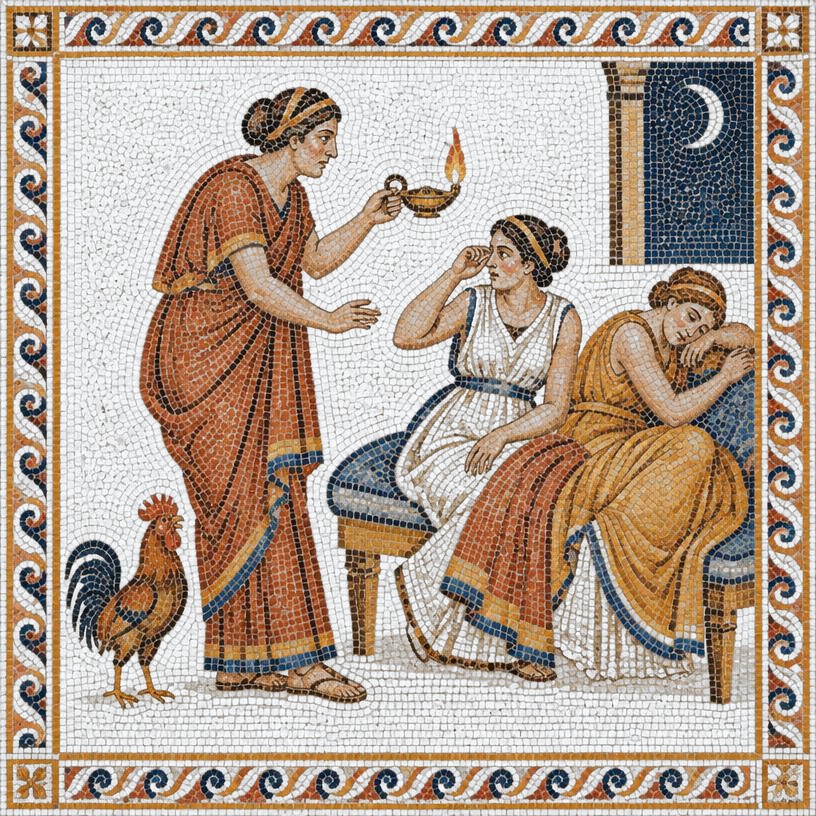 Mosaic of The Widow and Her Little Maidens