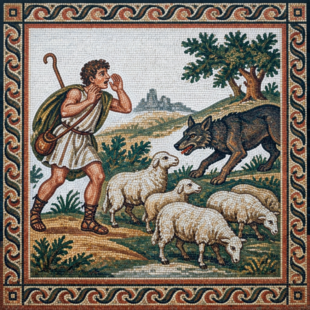 Mosaic of The Shepherd’s Boy and the Wolf