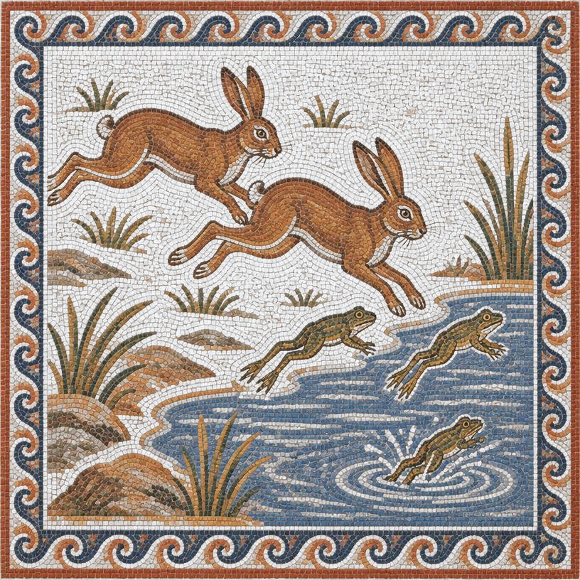 Mosaic of The Hares and the Frogs