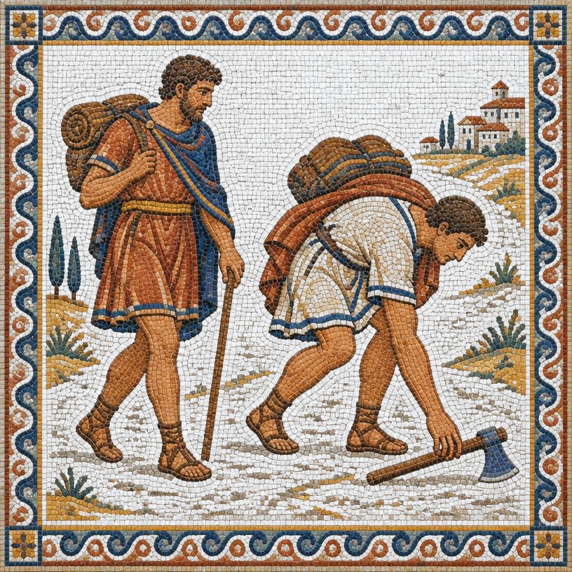Mosaic of The Two Travelers and the Axe